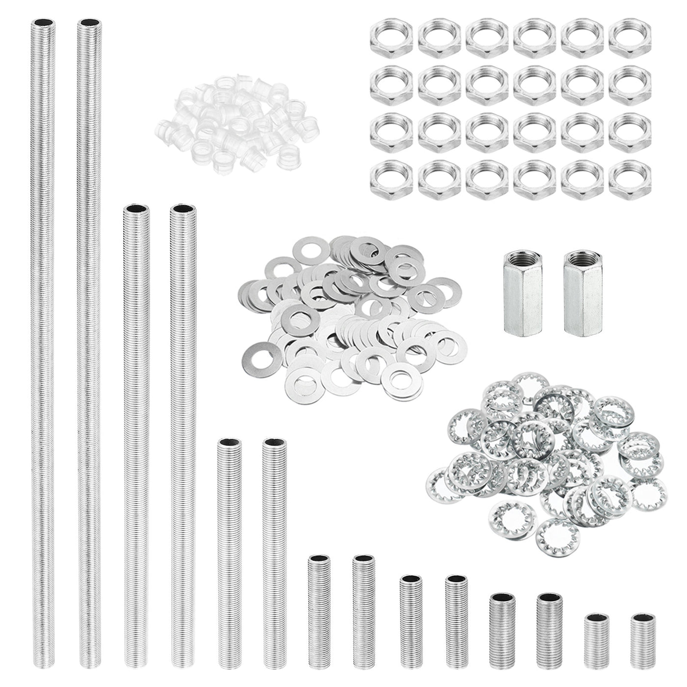 Harfington M10 Thread 7 Size Lamp Pipe Kit with Lock Nuts Washers, Fasteners Assortment Hardware for Chandelier Ceiling Light DIY, Zinc Plating