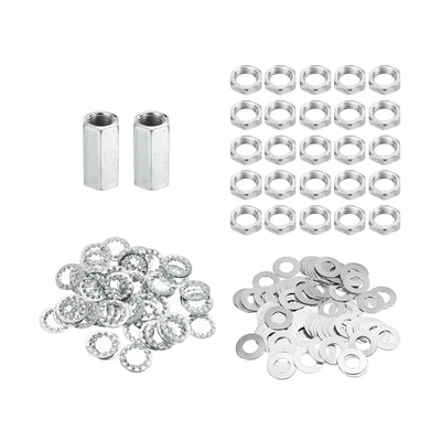 Harfington M10 Thread Lamp Pipe Lock Nuts Washers, 1 Set Threaded Tube Fasteners Assortment Hardware for Chandelier Ceiling Light DIY, Zinc Plating