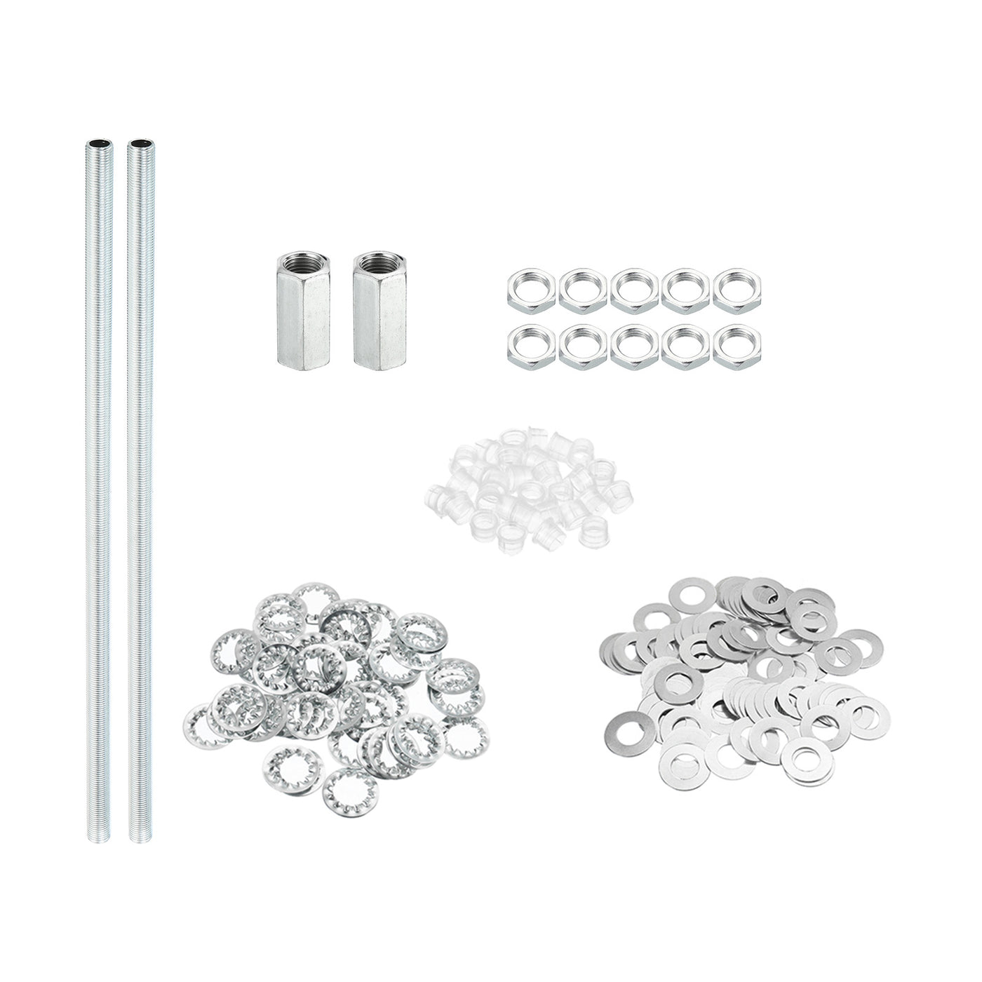 Harfington M10 Thread 11.81" Lamp Pipe Kit with Lock Nuts Washers, Fasteners Assortment Hardware for Chandelier Ceiling Light DIY, Zinc Plating