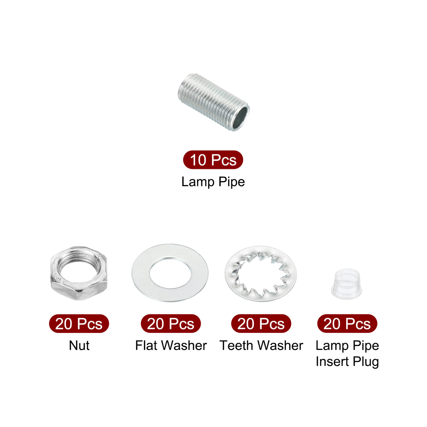 Harfington M10 Thread 0.79" Lamp Pipe Kit with Lock Nuts Washers, Fasteners Assortment Hardware for Chandelier Ceiling Light DIY, Zinc Plating