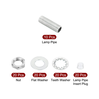 Harfington M10 Thread 1.18" Lamp Pipe Kit with Lock Nuts Washers, Fasteners Assortment Hardware for Chandelier Ceiling Light DIY, Zinc Plating