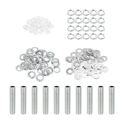 Harfington M10 Thread 1.97" Lamp Pipe Kit with Lock Nuts Washers, Fasteners Assortment Hardware for Chandelier Ceiling Light DIY, Zinc Plating