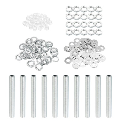 Harfington M10 Thread 3.15" Lamp Pipe Kit with Lock Nuts Washers, Fasteners Assortment Hardware for Chandelier Ceiling Light DIY, Zinc Plating