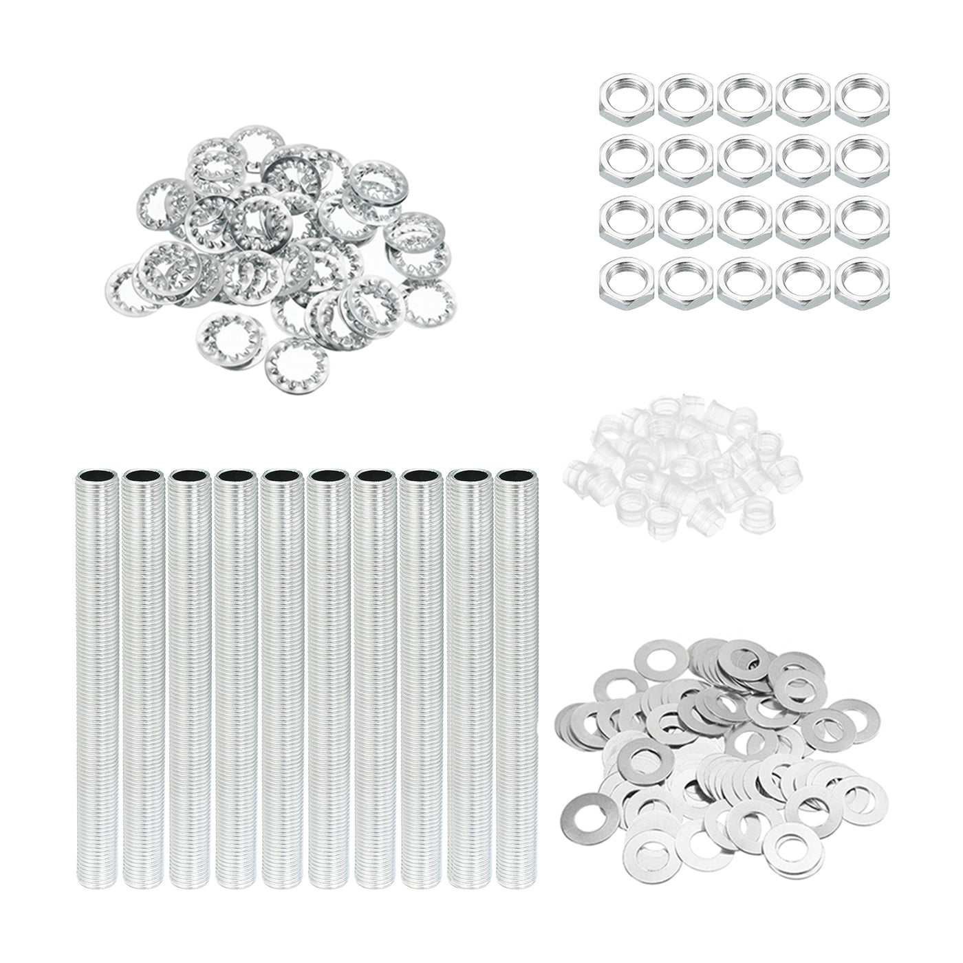 Harfington M10 Thread 3.94" Lamp Pipe Kit with Lock Nuts Washers, Fasteners Assortment Hardware for Chandelier Ceiling Light DIY, Zinc Plating