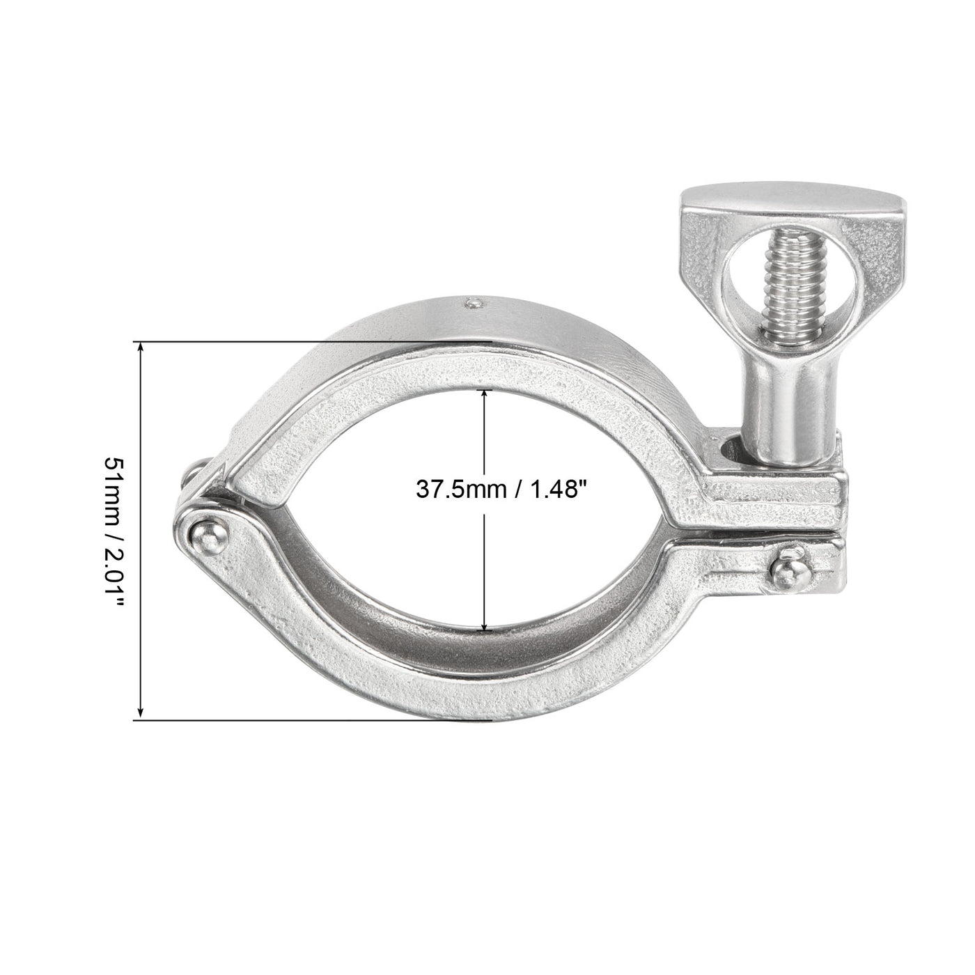 Harfington 1.48" Vacuum Clamp, 1 Pack 304Stainless Steel Hose Clamp with Nut, Silver