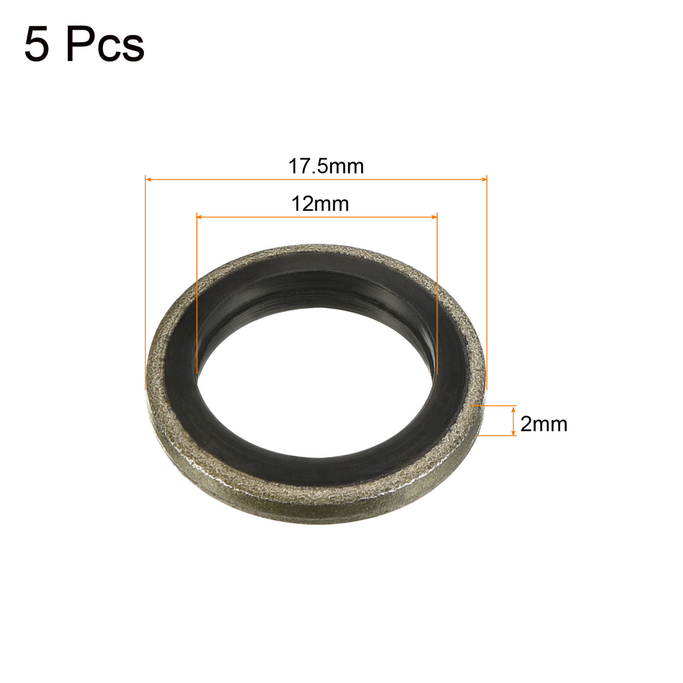 Harfington Bonded Sealing Washers M12 17.5x12x2mm Carbon Steel Nitrile Rubber Gasket, Pack of 5