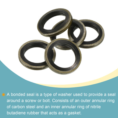 Harfington Bonded Sealing Washers M12 17.5x12x2mm Carbon Steel Nitrile Rubber Gasket, Pack of 5