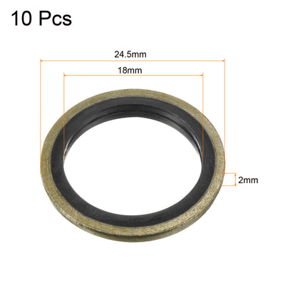 Harfington Bonded Sealing Washers M18 24.5x18x2mm Carbon Steel Nitrile Rubber Gasket, Pack of 10