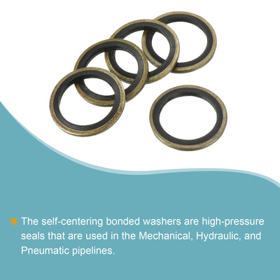 Harfington Bonded Sealing Washers M20 27.5x20x2mm Carbon Steel Nitrile Rubber Gasket, Pack of 5