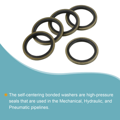 Harfington Bonded Sealing Washers M22 29.5x22x2mm Carbon Steel Nitrile Rubber Gasket, Pack of 5