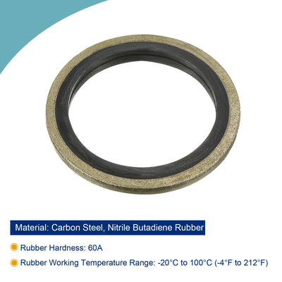 Harfington Bonded Sealing Washers M22 29.5x22x2mm Carbon Steel Nitrile Rubber Gasket, Pack of 10