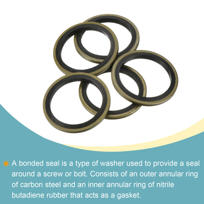 Harfington Bonded Sealing Washers M24 31.5x24x2mm Carbon Steel Nitrile Rubber Gasket, Pack of 10