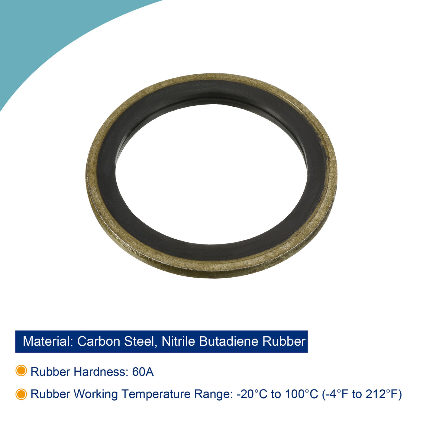 Harfington Bonded Sealing Washers M26 34.5x26x2mm Carbon Steel Nitrile Rubber Gasket, Pack of 5
