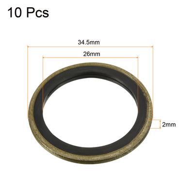 Harfington Bonded Sealing Washers M26 34.5x26x2mm Carbon Steel Nitrile Rubber Gasket, Pack of 10
