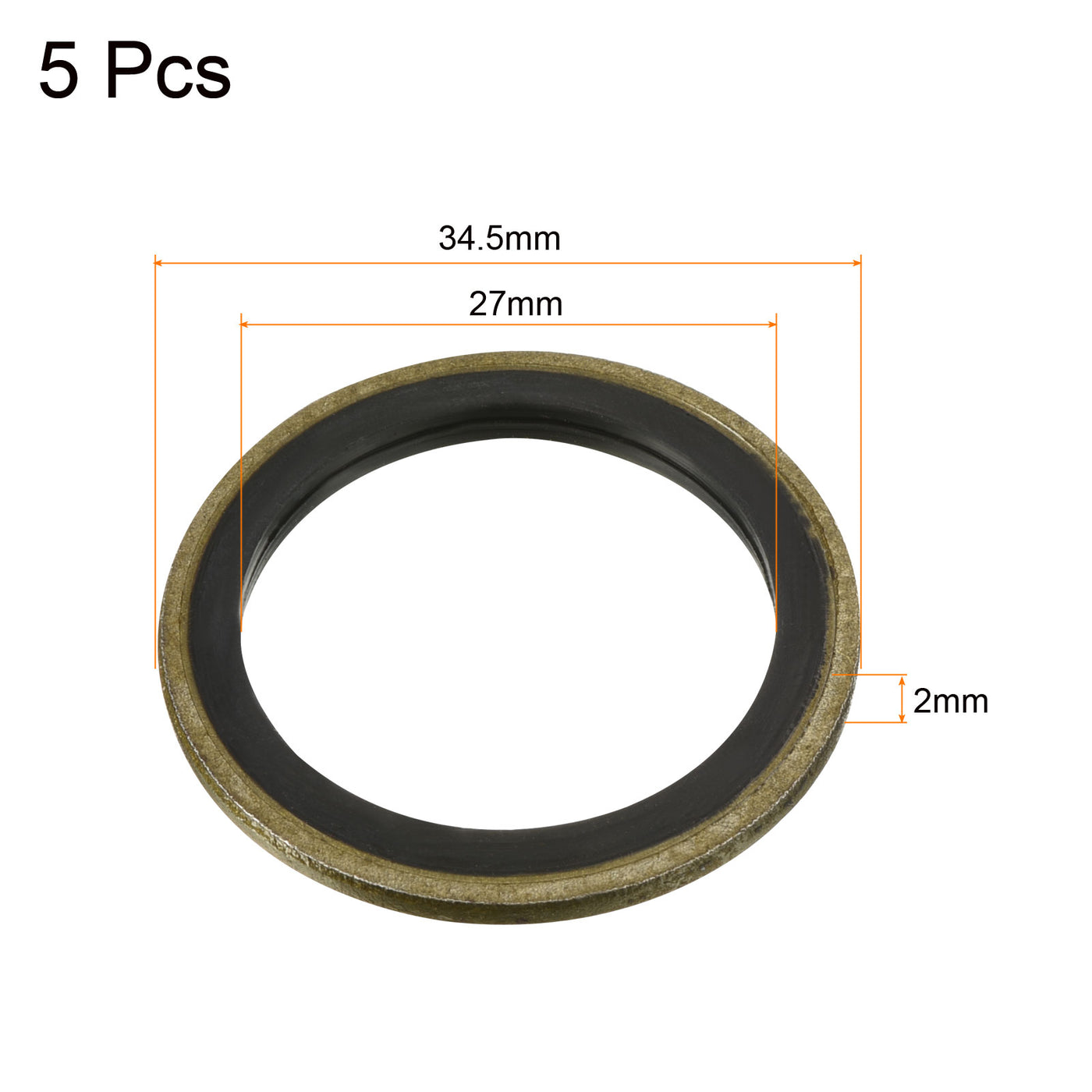 Harfington Bonded Sealing Washers M27 34.5x27x2mm Carbon Steel Nitrile Rubber Gasket, Pack of 5