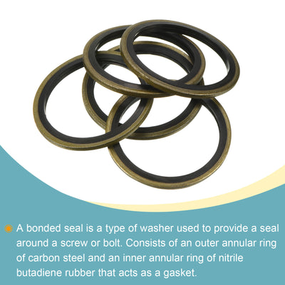 Harfington Bonded Sealing Washers M30 37.4x30x2mm Carbon Steel Nitrile Rubber Gasket, Pack of 5