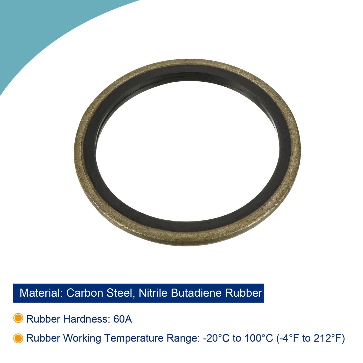 Harfington Bonded Sealing Washers M30 37.4x30x2mm Carbon Steel Nitrile Rubber Gasket, Pack of 10