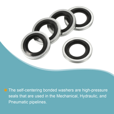 Harfington Bonded Sealing Washers G1/8 15.88x10.37x2mm Carbon Steel Nitrile Rubber Gasket, Pack of 5