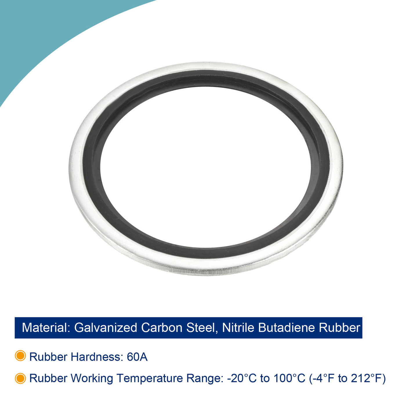 Harfington Bonded Sealing Washers G1-1/2 58.6x48.44x2.5mm Carbon Steel Nitrile Rubber Gasket, Pack of 5