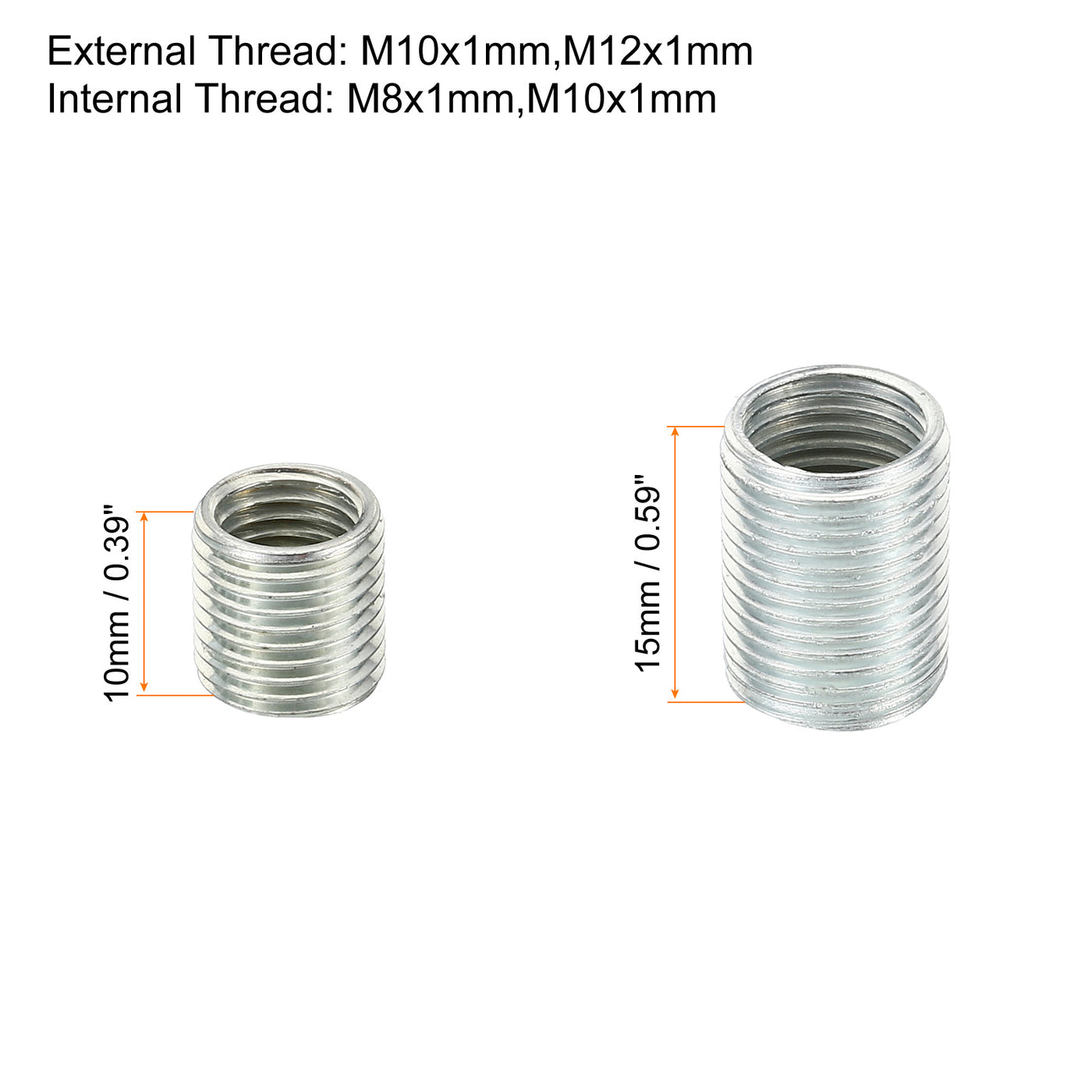 Harfington M10xM8 M12xM10 Thread Adapters Sleeve Reducing Nut, 2 Set 10/15mm Screw Conversion Nut Threaded Tube Coupler Connector Pipe Fitting