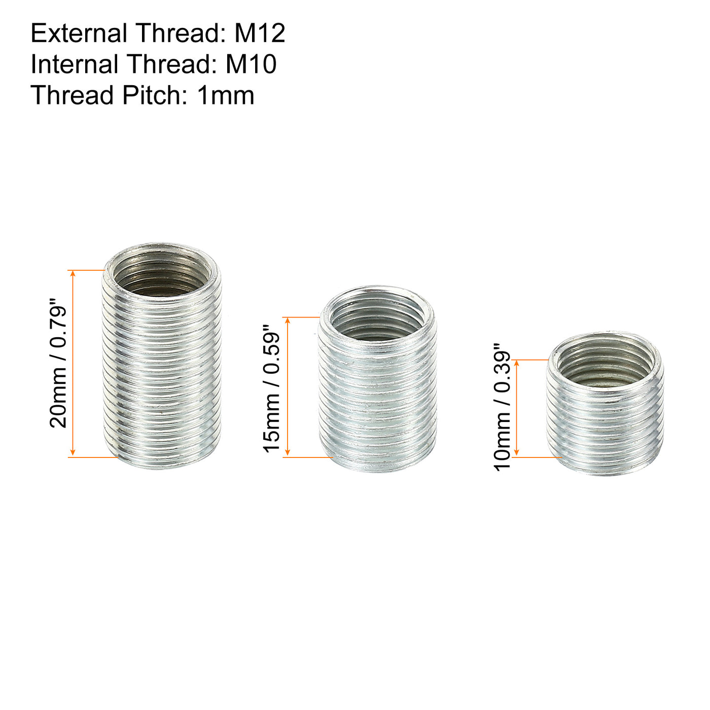 Harfington M12 to M10 Thread Adapters Sleeve Reducing Nut, 2 Set 10/15/20mm Screw Conversion Nut Threaded Tube Coupler Connector Pipe Fitting