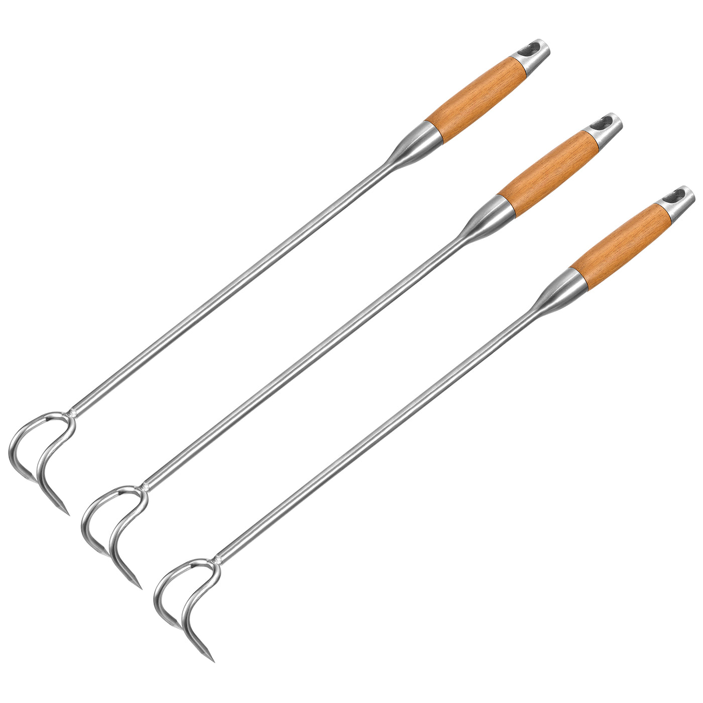 uxcell Uxcell Food Flipper Hooks - Stainless Steel Meat Hooks Roasting Stick Hook with Wooden Handle Flip Meat Steak Chicken Beef or Fish