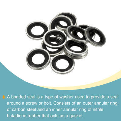 Harfington Bonded Sealing Washers M10 15.8x10.7x2mm Carbon Steel Nitrile Rubber Gasket, Pack of 12