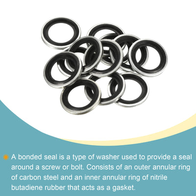 Harfington Bonded Sealing Washers M16 21.8x16.7x2mm Carbon Steel Nitrile Rubber Gasket, Pack of 12