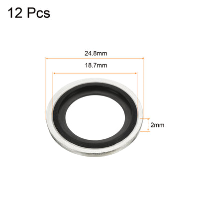 Harfington Bonded Sealing Washers M18 24.8x18.7x2mm Carbon Steel Nitrile Rubber Gasket, Pack of 12