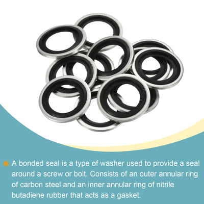 Harfington Bonded Sealing Washers M20 27.8x20.7x2mm Carbon Steel Nitrile Rubber Gasket, Pack of 12