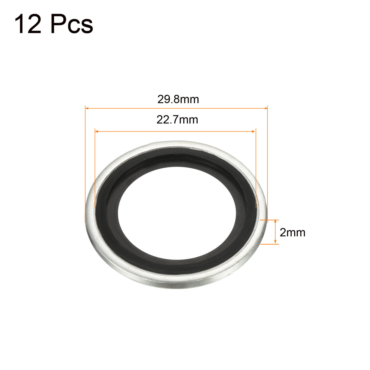 Harfington Bonded Sealing Washers M22 29.8x22.7x2mm Carbon Steel Nitrile Rubber Gasket, Pack of 12