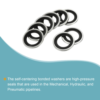 Harfington Bonded Sealing Washers M27 34.8x27.7x2mm Carbon Steel Nitrile Rubber Gasket, Pack of 12
