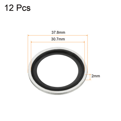 Harfington Bonded Sealing Washers M30 37.8x30.7x2mm Carbon Steel Nitrile Rubber Gasket, Pack of 12