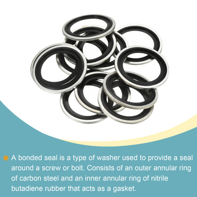 Harfington Bonded Sealing Washers M30 37.8x30.7x2mm Carbon Steel Nitrile Rubber Gasket, Pack of 12