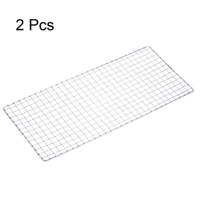Harfington 2pcs Square BBQ Grill Net 17.3"x7.5" Electroplated Stainless Steel Barbecue Mesh