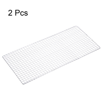 Harfington 2pcs Square BBQ Grill Net 26x60cm Electroplated Stainless Steel Barbecue Mesh