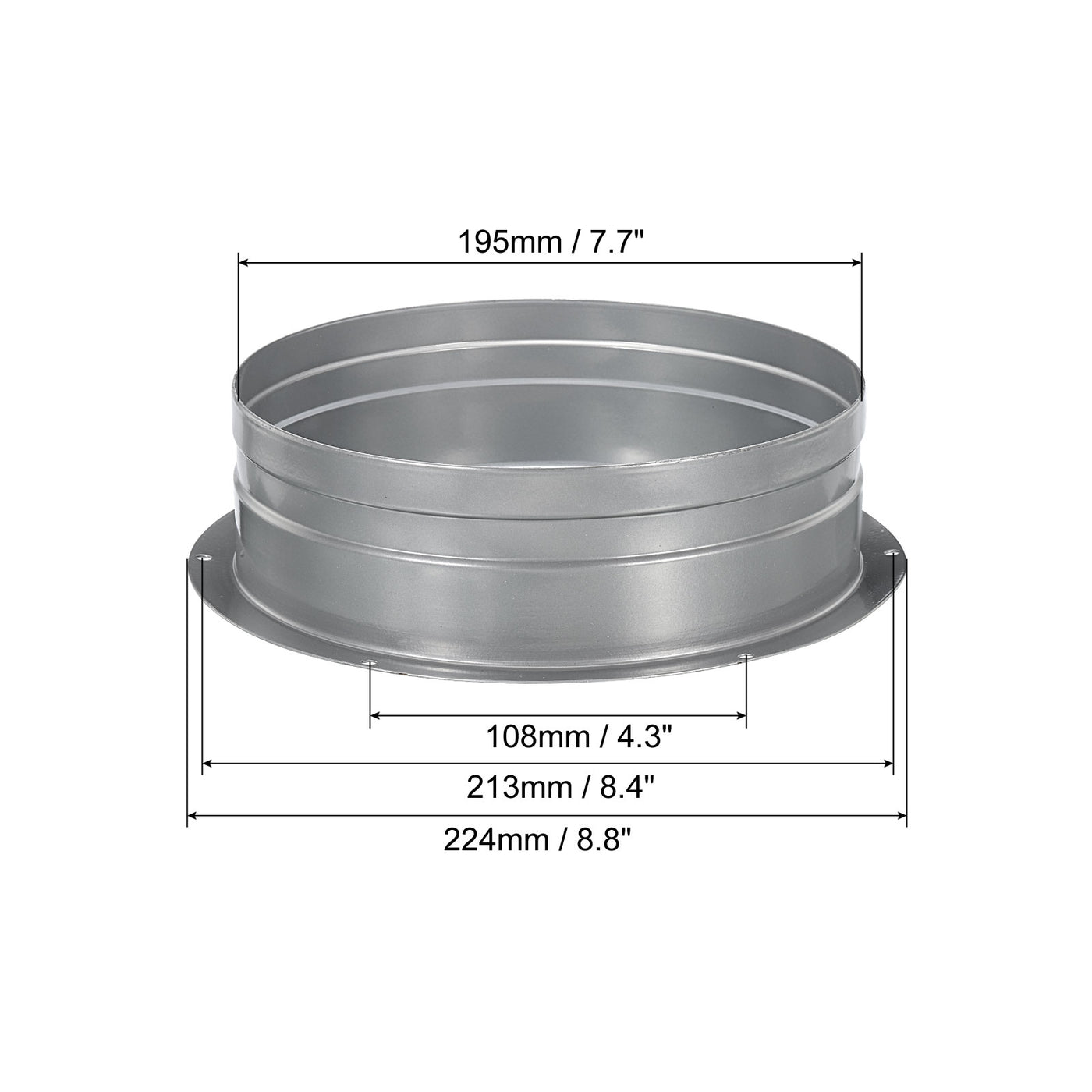 Harfington 8 Inch Duct Connector Flange, Metal Straight Pipe Exhaust Hose Flange for Heating Cooling Ventilation HVAC System