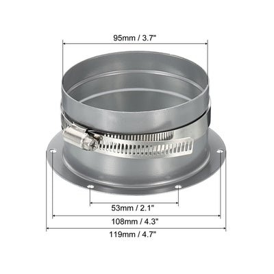 Harfington 4 Inch Duct Connector Flange, Metal Straight Pipe Exhaust Hose Flange with Clamp for Heating Cooling Ventilation HVAC System