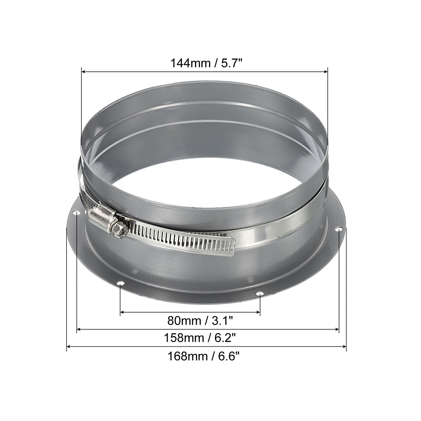 Harfington 6 Inch Duct Connector Flange, Metal Straight Pipe Exhaust Hose Flange with Clamp for Heating Cooling Ventilation HVAC System