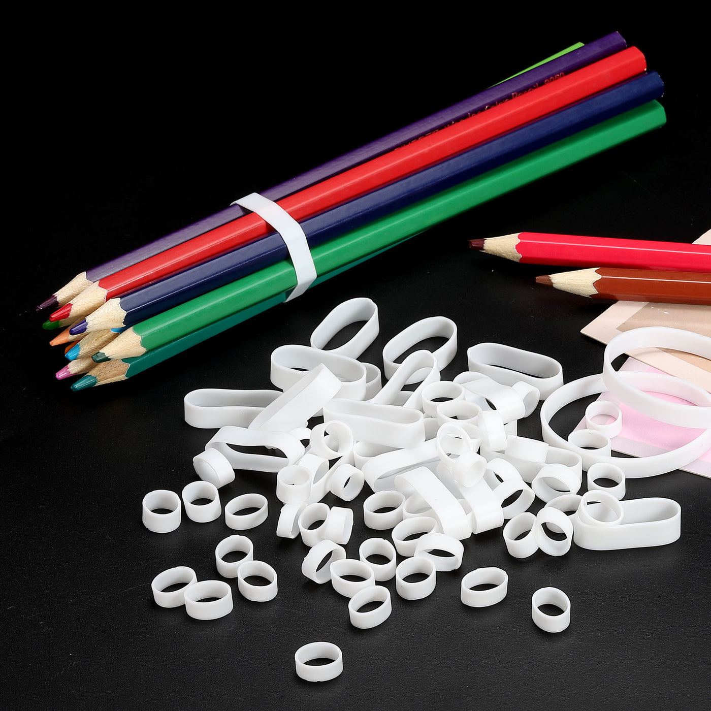 Harfington Silicone Rubber Bands Rings 200pcs Non-slip 1" Flat White for Books, Art, Boxes, Cord Wrapping, Bag Wraps