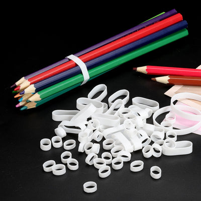 Harfington Silicone Rubber Bands Rings 100pcs Non-slip 1 1/4" Flat White for Books, Art, Boxes, Cord Wrapping, Bag Wraps