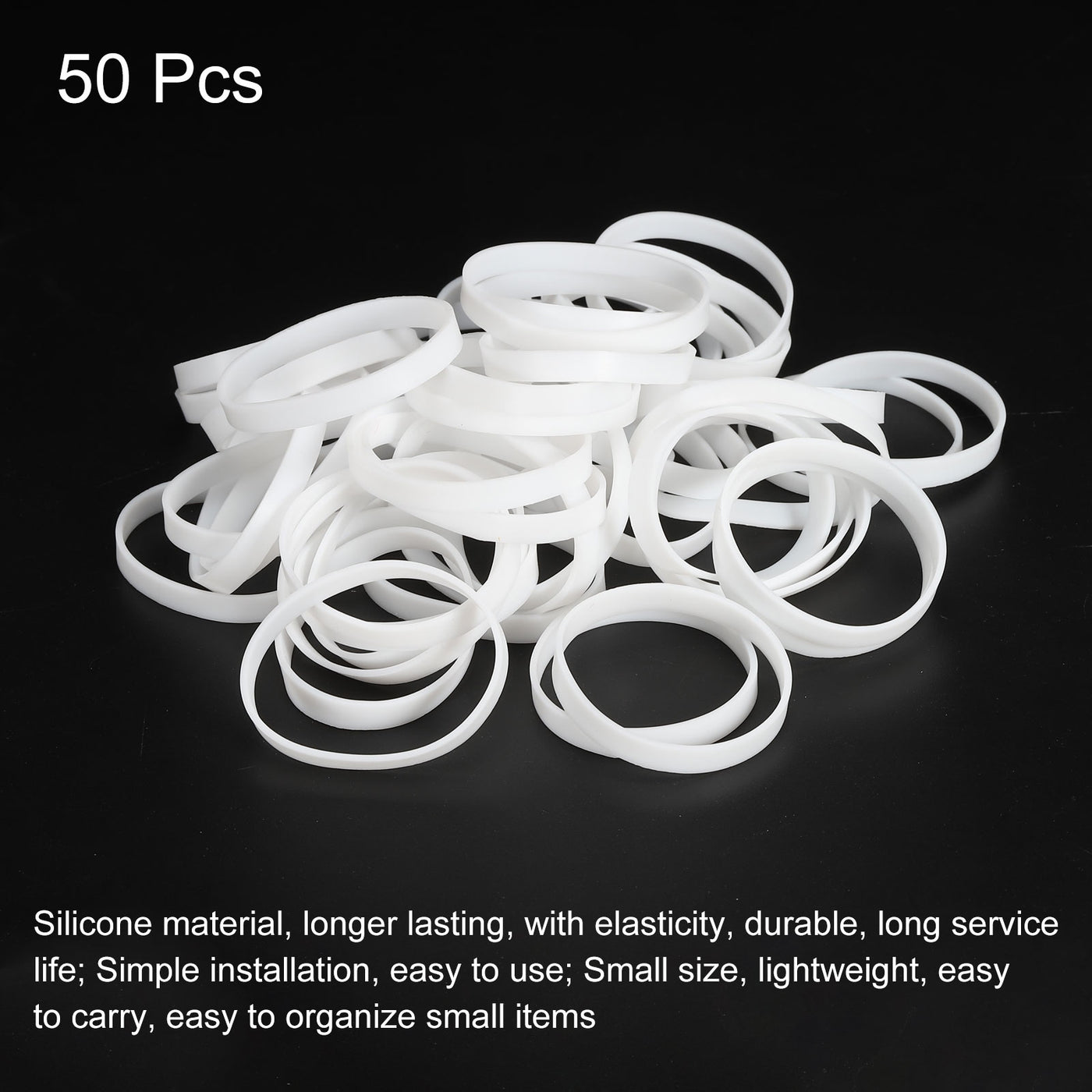 Harfington Silicone Rubber Bands Rings 50pcs Non-slip 2.2" Flat White for Books, Art, Boxes, Cord Wrapping, Bag Wraps