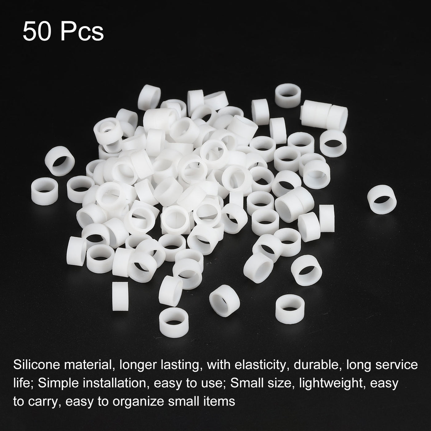 Harfington Silicone Rubber Bands Rings 50pcs Non-slip 3/8" Flat White for Books, Art, Boxes, Cord Wrapping, Bag Wraps