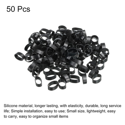 Harfington Silicone Rubber Bands Rings 50pcs Non-slip 5/8" Flat Black for Books, Art, Boxes, Cord Wrapping, Bag Wraps