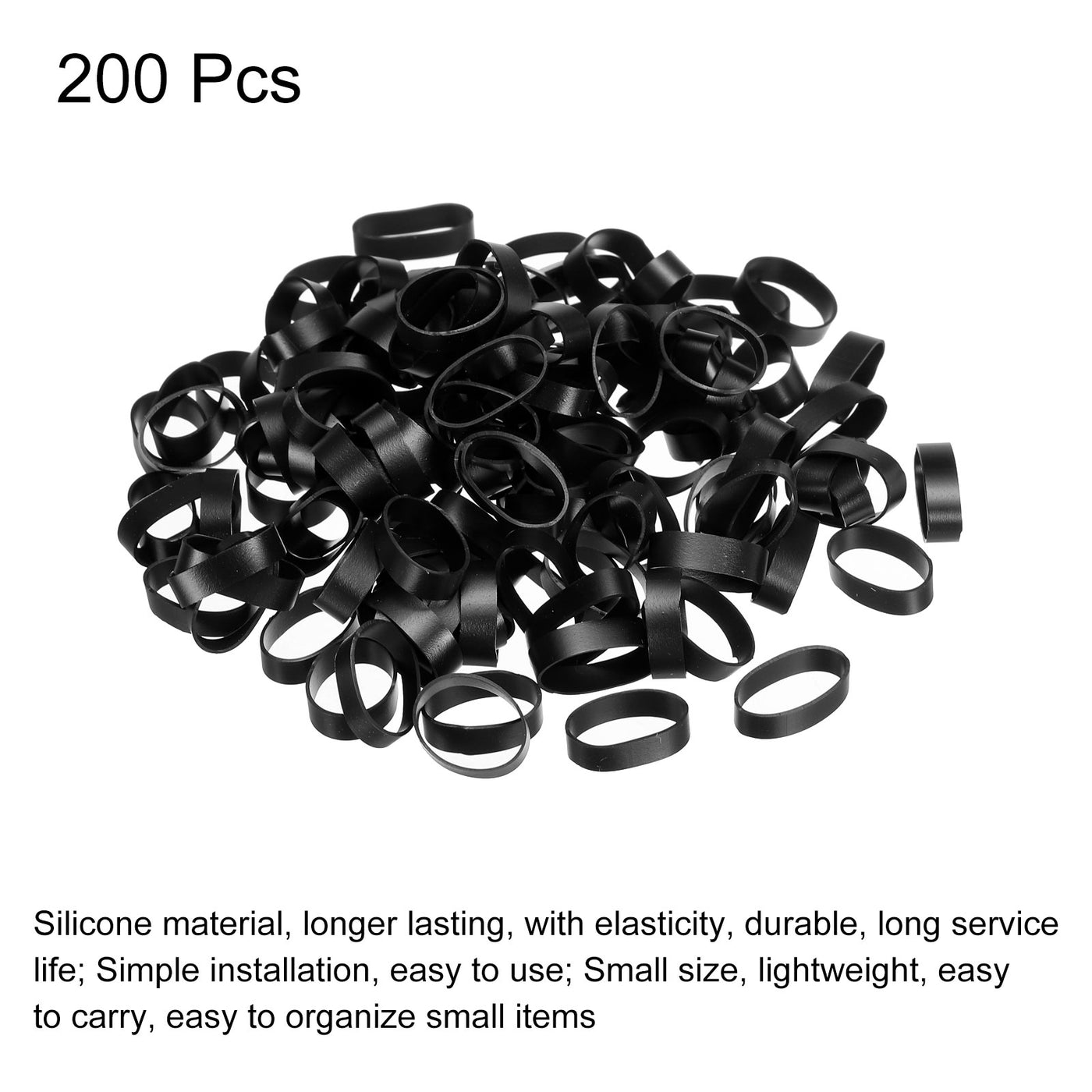 Harfington Silicone Rubber Bands Rings 200pcs Non-slip 3/4" Flat Black for Books, Art, Boxes, Cord Wrapping, Bag Wraps