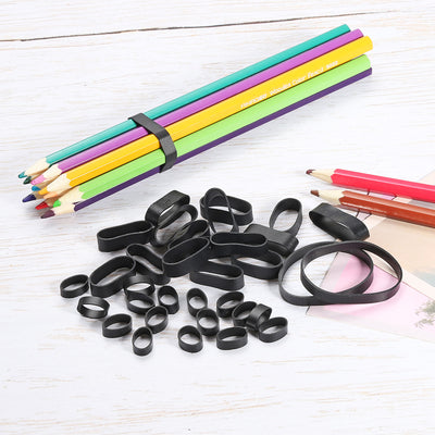 Harfington Silicone Rubber Bands Rings 100pcs Non-slip 0.9" Flat Black for Books, Art, Boxes, Cord Wrapping, Bag Wraps