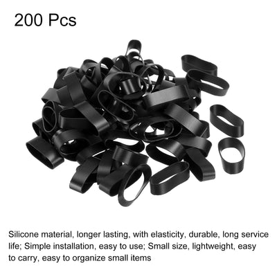 Harfington Silicone Rubber Bands Rings 200pcs Non-slip 0.9" Flat Black for Books, Art, Boxes, Cord Wrapping, Bag Wraps