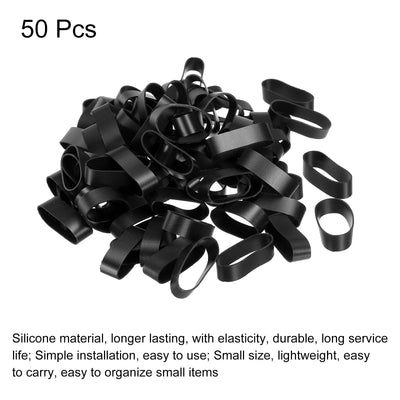Harfington Silicone Rubber Bands Rings 50pcs Non-slip 0.9" Flat Black for Books, Art, Boxes, Cord Wrapping, Bag Wraps