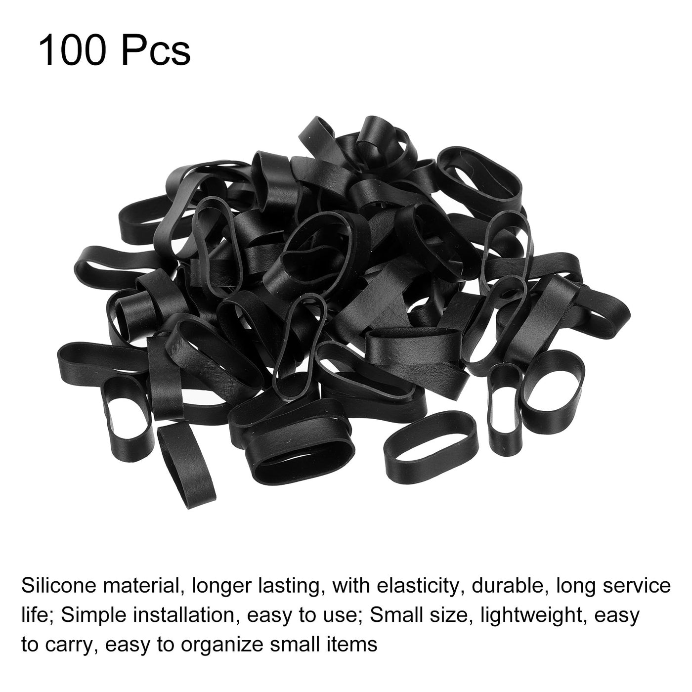 Harfington Silicone Rubber Bands Rings 100pcs Non-slip 1" Flat Black for Books, Art, Boxes, Cord Wrapping, Bag Wraps