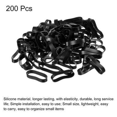 Harfington Silicone Rubber Bands Rings 200pcs Non-slip 1 1/4" Flat Black for Books, Art, Boxes, Cord Wrapping, Bag Wraps